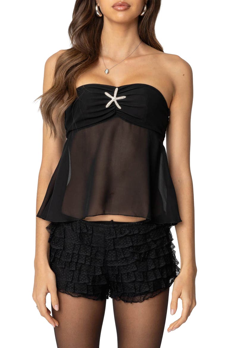 Starfish Embellished Strapless Top, Main, color, BLACK