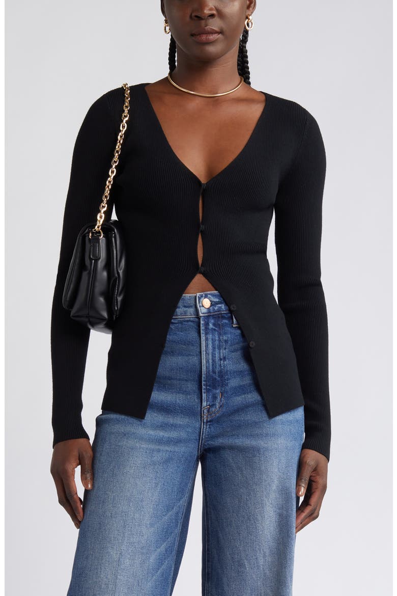 Luxe Sculpt Cardigan, Main, color, BLACK