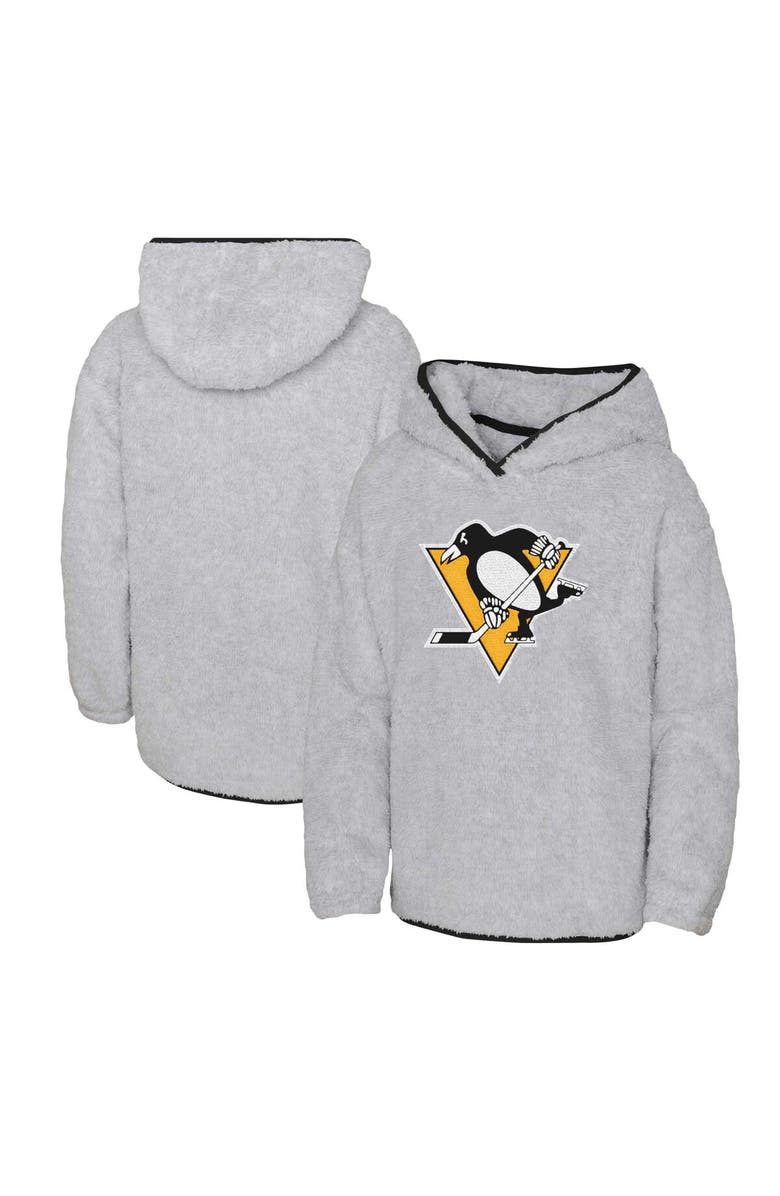 Outerstuff Girls Youth Heather Gray Pittsburgh Penguins Ultimate Teddy Fleece Pullover Hoodie, Main, color, Heather Gray