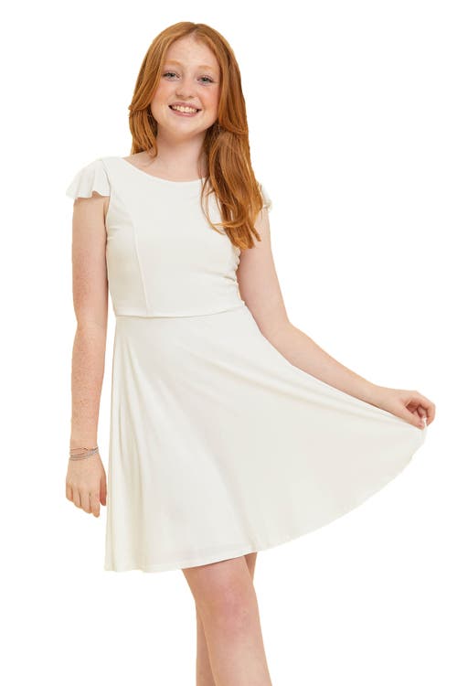 Un Deux Trois Girl's Flutter Short-sleeve Dress In White