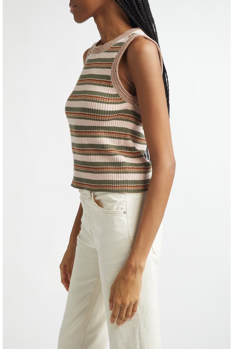 Jerrell Stripe Stretch Cotton Rib Tank Top, Alternate, color, PINK SHELL/ STONE ARMY