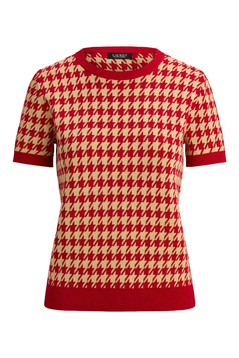 Houndstooth Short Sleeve Sweater, Alternate, color, RED/ TAN