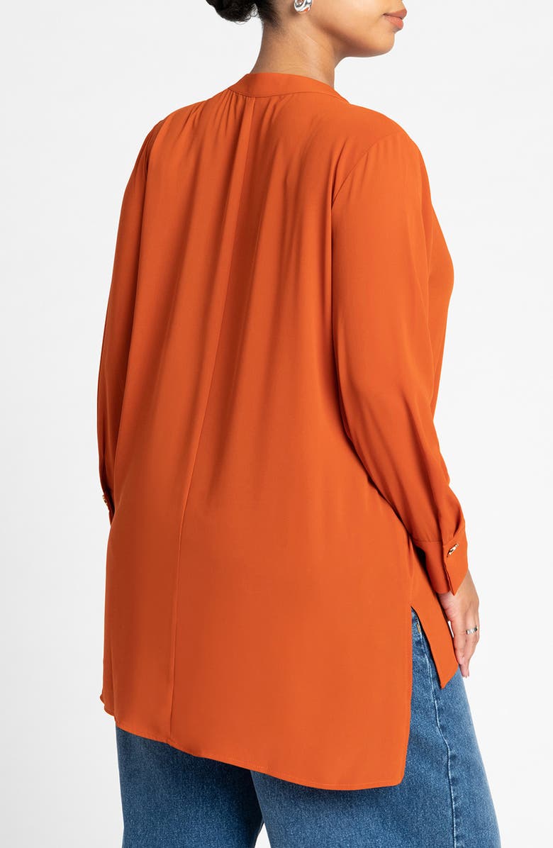 ELOQUII Mandarin Collar Tunic Blouse, Alternate, color, Terracotta