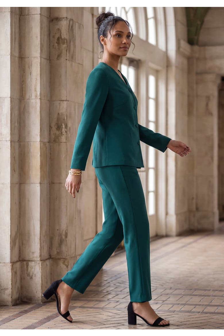 Shaped Crepe Jacket & Straight Leg Pant Suit, Alternate, color, MYSTIC PINE