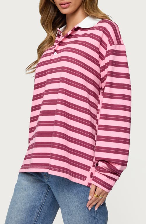 Edikted Maureen Stripe Polo Sweatshirt In Multi