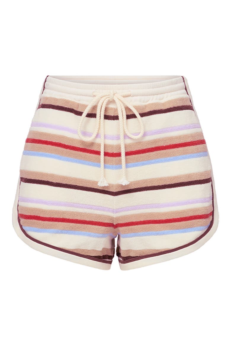 Mulberry Stripe Cotton Blend Terry Shorts, Alternate, color, STONE KHAKI MULTI
