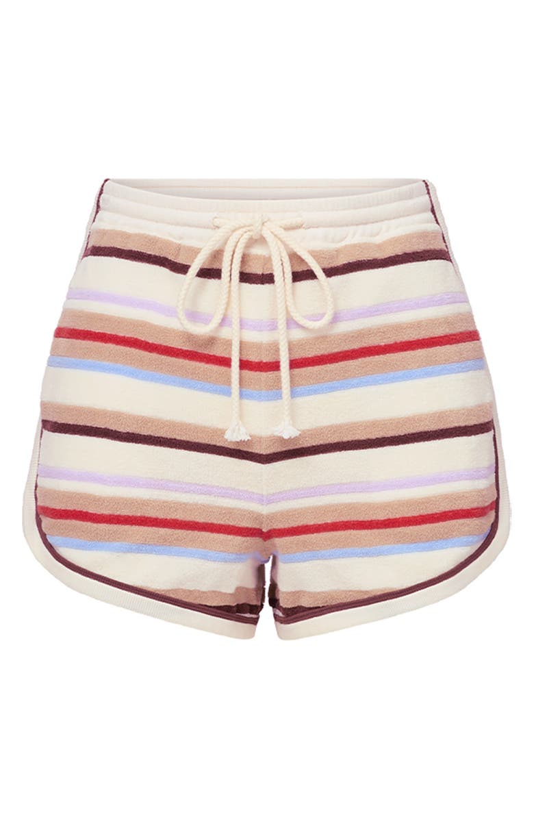 Veronica Beard Mulberry Stripe Cotton Blend Terry Shorts, Alternate, color, Stone Khaki Multi