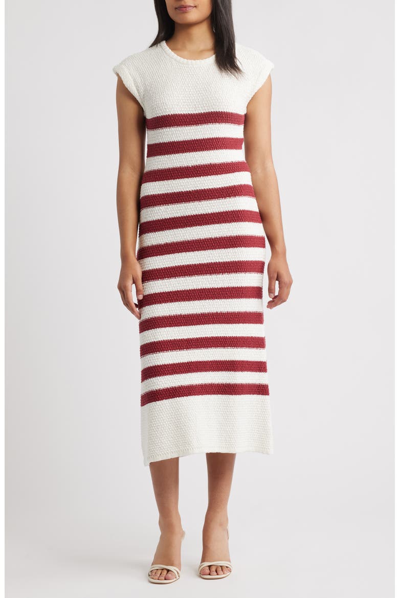 Placed Stripe Cotton Sweater Dress, Main, color, RED