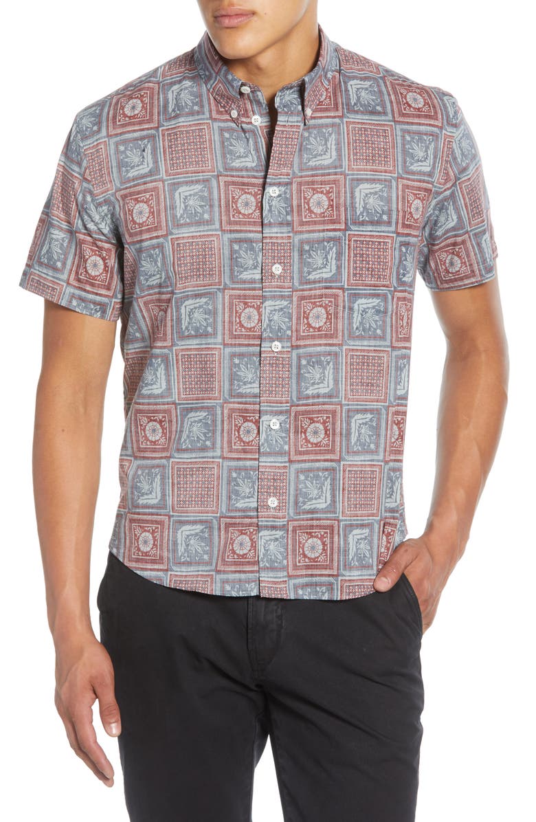 Billy Reid Kirby Slim Fit Savannah Tile Short Sleeve Button-Down Sport Shirt, Main, color, 