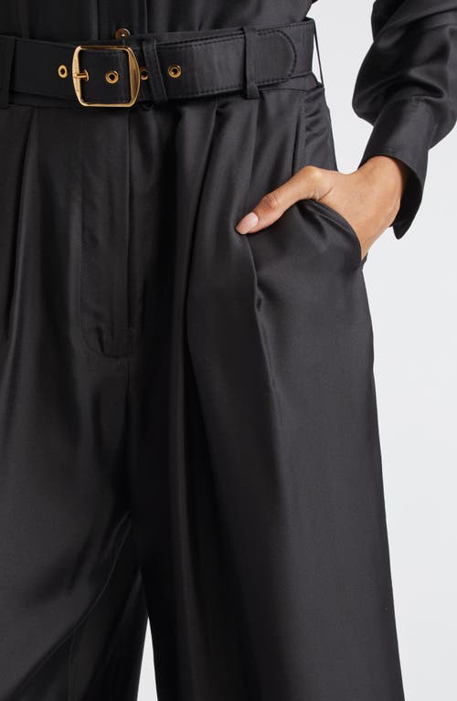 Zimmermann Belted Pleated Wide Leg Silk Trousers In Black