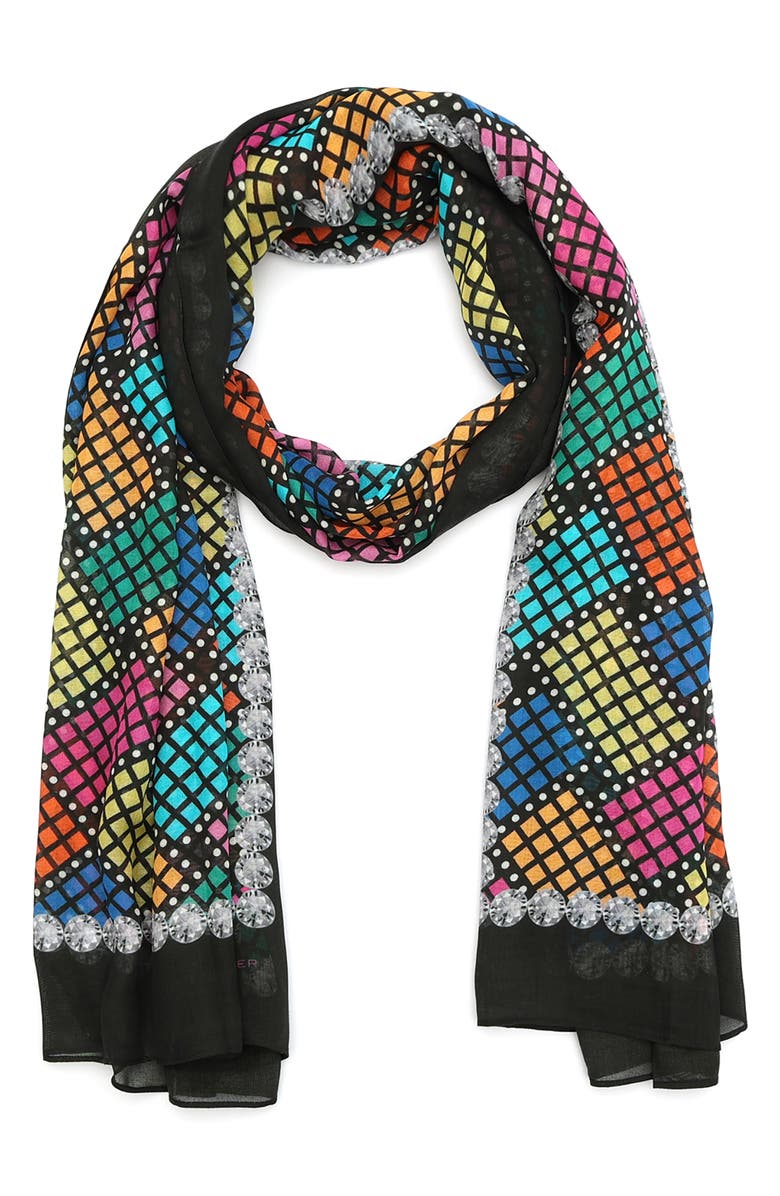 Kurt Geiger London Basket Weave Crystal Print Oblong Scarf, Main, color, 
