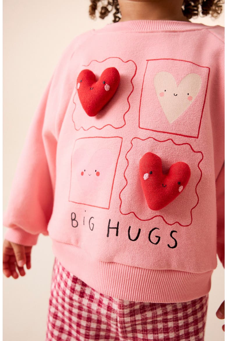 Kids' Appliqué Sweatshirt & Gingham Pants Set, Alternate, color, PINK