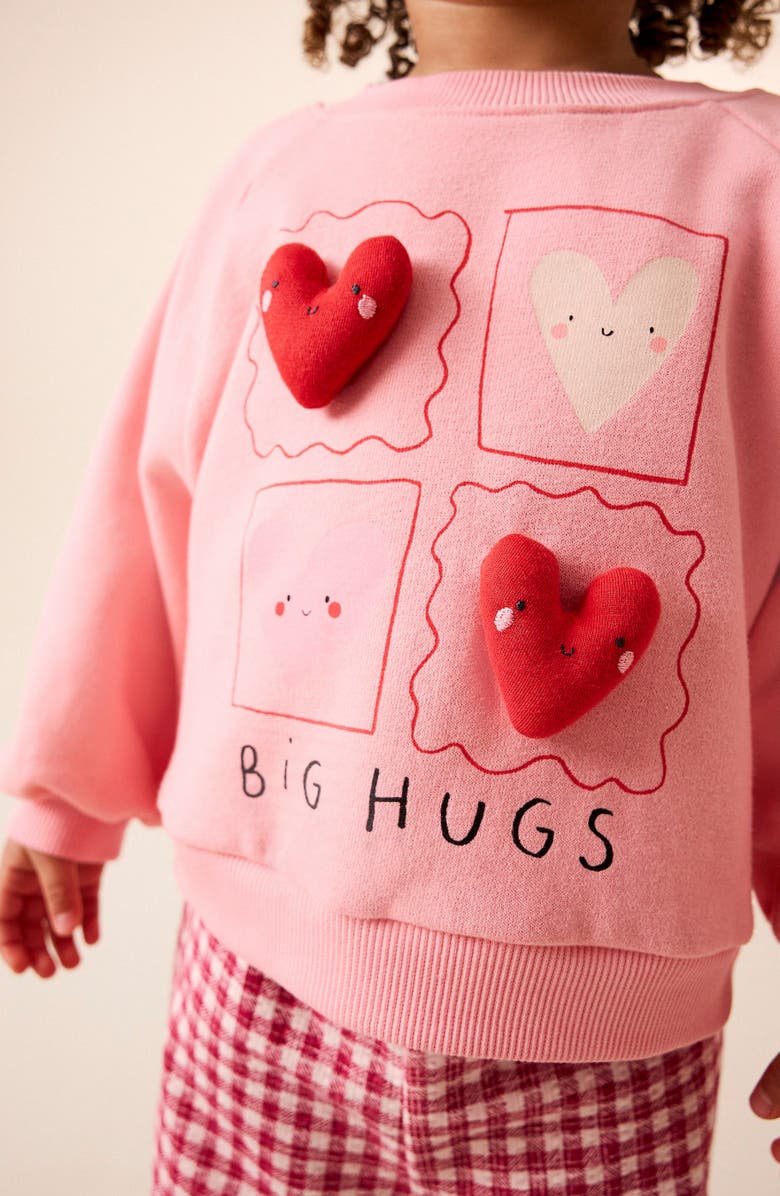 NEXT Kids' Appliqué Sweatshirt & Gingham Pants Set, Alternate, color, Pink