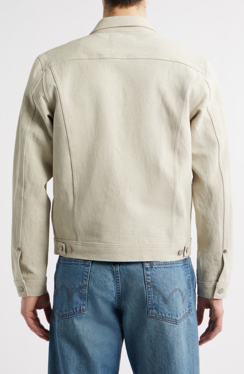 EDWIN Tan Cotton & Linen Twill Trucker Jacket, Alternate, color, Ecru