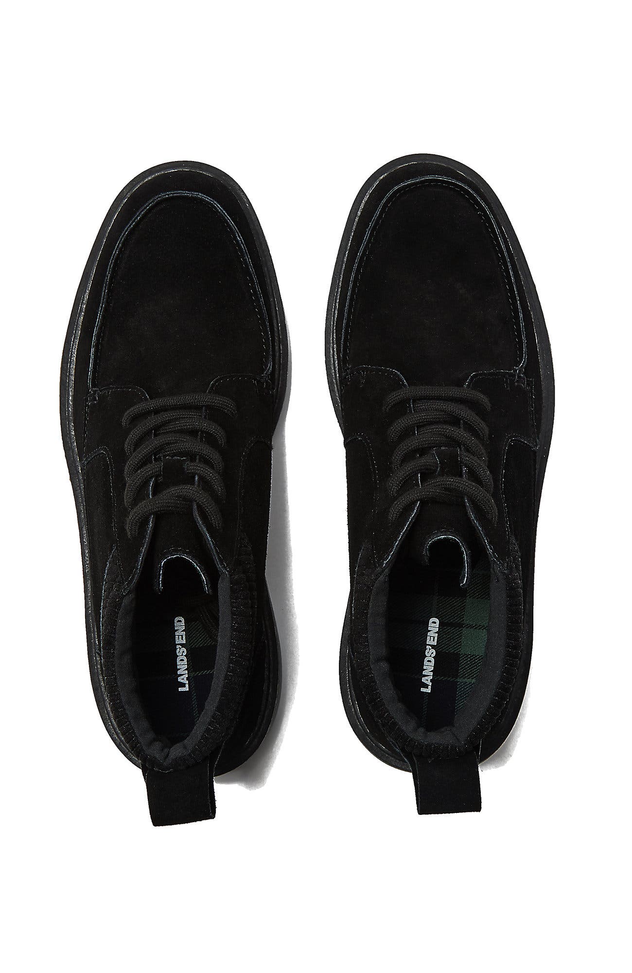 Lands
 End Moc Toe Flannel Lined Lace Up Boots, Alternate, color, Black Suede