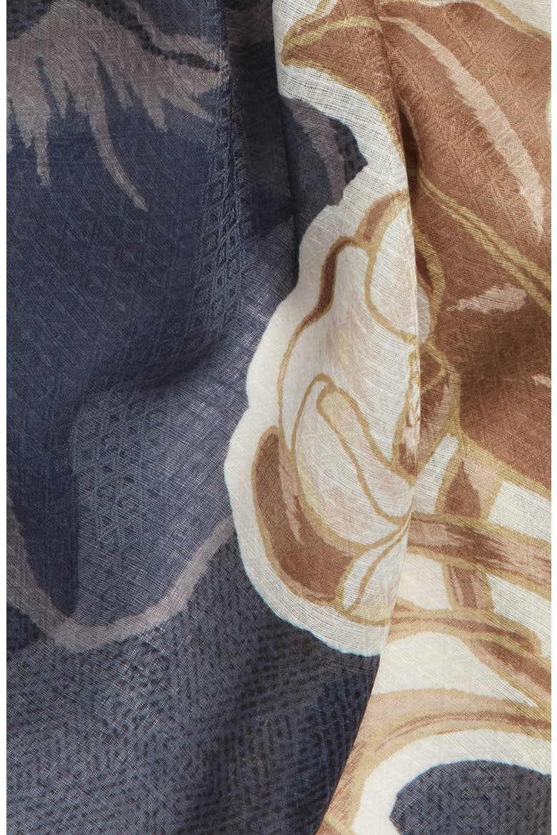 Print Scarf, Alternate, color, BLUE/GREY COLLAGE FLORAL