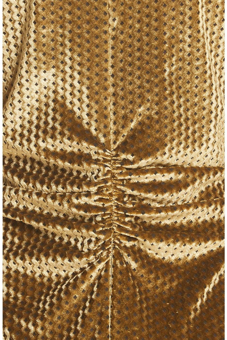 Ruched Velvet Jacquard Midi Dress, Alternate, color, GOLD