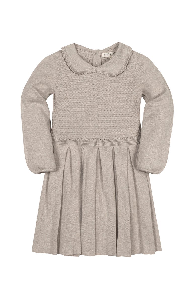 Hope & Henry Kids' Organic Peter Pan Collar Scallop Trim Sweater Dress, Main, color, Light Taupe Heather