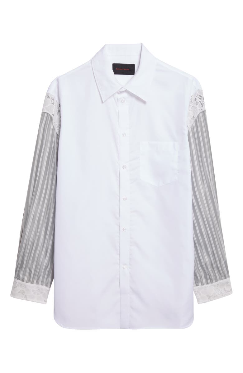 Simone Rocha Lace Trim Mixed Media Button-Up Shirt, Alternate, color,
