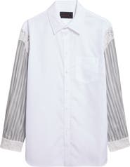 Simone Rocha Lace Trim Mixed Media Button-Up Shirt