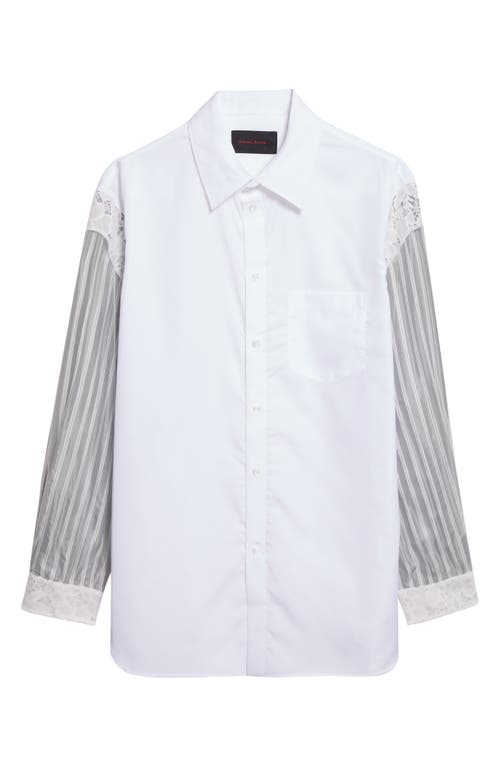 Simone Rocha Lace Trim Mixed Media Button-up Shirt In White