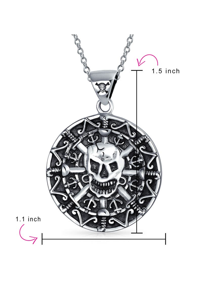 Men's Skull Coin Pendant Necklace, Alternate, color, SILVER