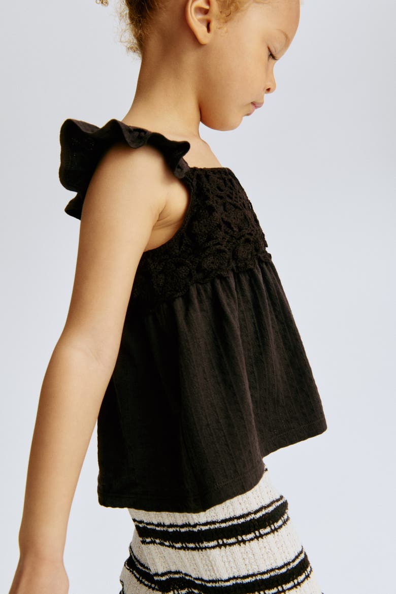 Ruffle-trimmed Cotton Top, Alternate, color, Dark brown