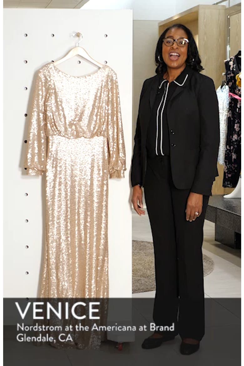 Blouson Long Sleeve Sequin Evening Dress video