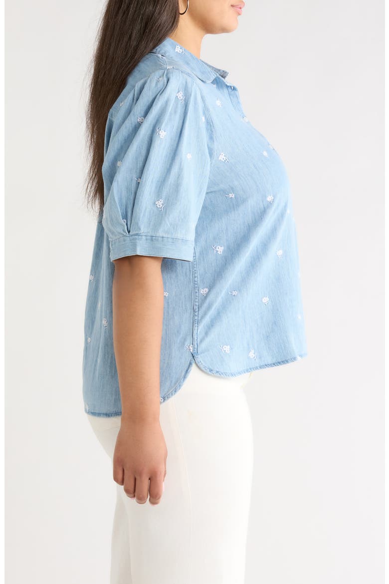 Embroidered Short Sleeve Chambray Shirt, Alternate, color, LIGHT WASH