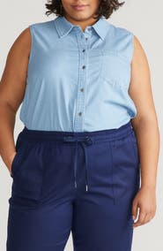 Universal Standard Perfect Sleeveless Chambray Shirt