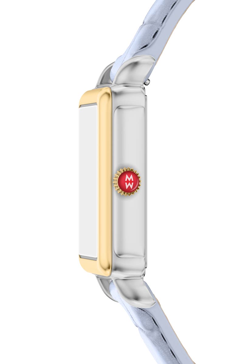 MICHELE Deco Park Two-Tone Mother-of-Pearl Tank Leather Strap Watch, 23mm x 29mm, Alternate, color, Blue