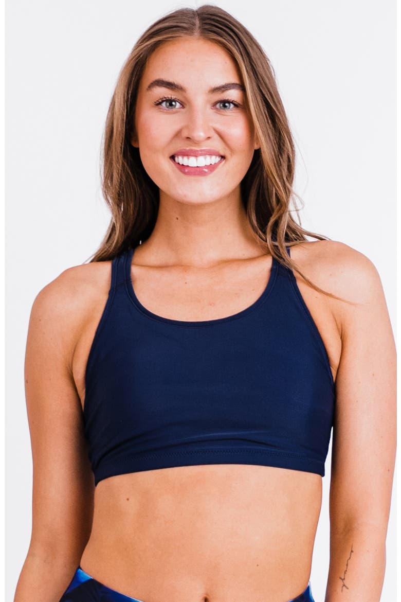 Racerback Swim Bra With Removable Cups, Main, color, Navy