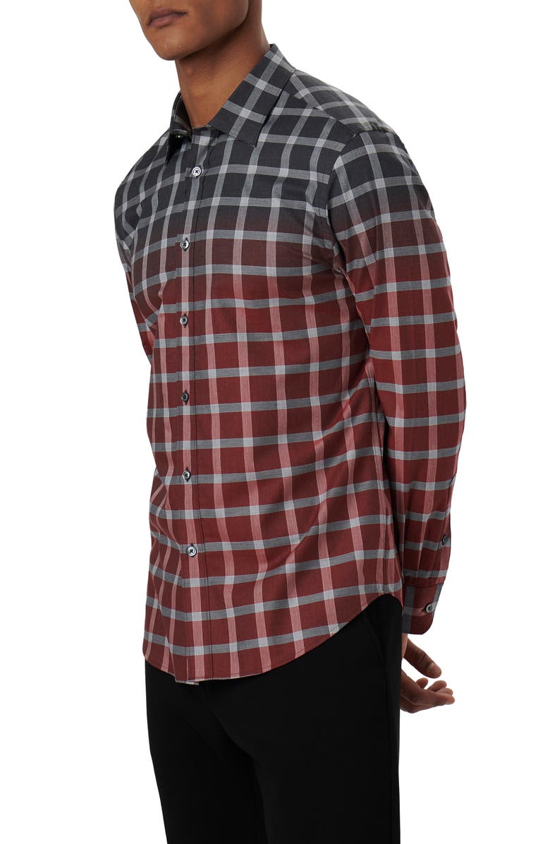Bugatchi Julian Shaped Fit Gradient Windowpane Print Stretch Cotton Button-Up Shirt, Alternate, color, 
