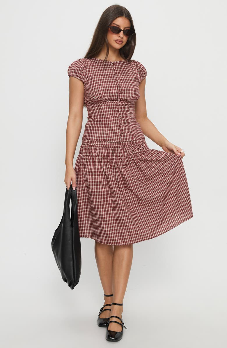 Princess Polly Alixandra Check Print Midi Skirt, Alternate, color, Red Check