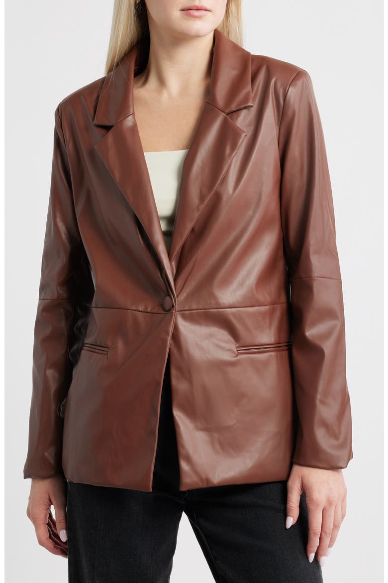 Morrison Faux Leather Blazer, Alternate, color, BROWN