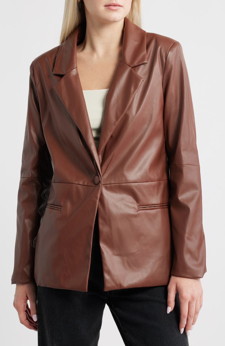 Princess Polly Morrison Faux Leather Blazer, Alternate, color, Brown