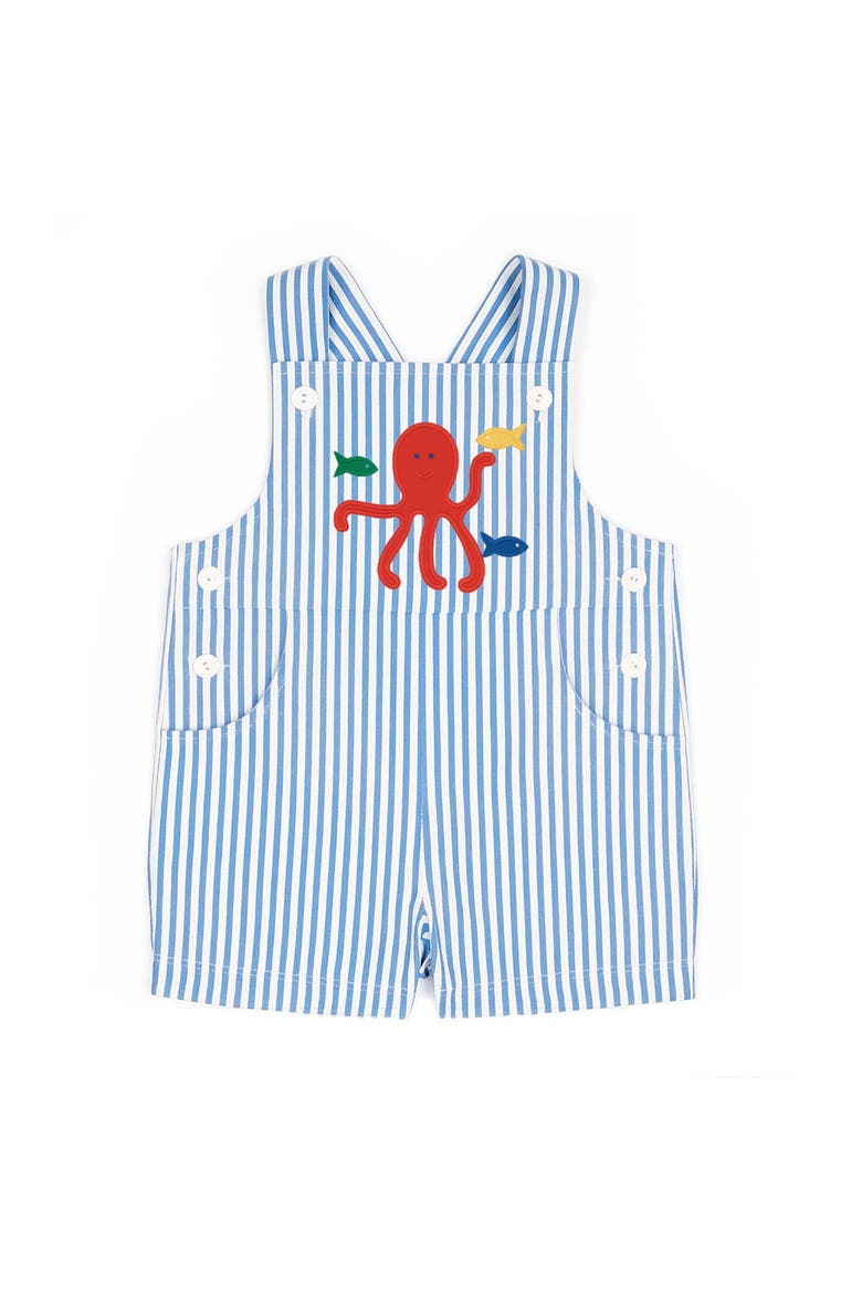 Stripe Seersucker Shortall With Octopus, Main, color, Royal/ White