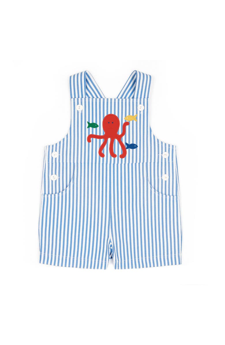 Florence Eiseman Stripe Seersucker Shortall With Octopus, Main, color, Royal/ White