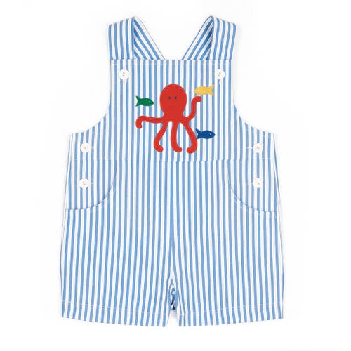 Florence Eiseman Babies' Stripe Seersucker Shortall With Octopus In Blue
