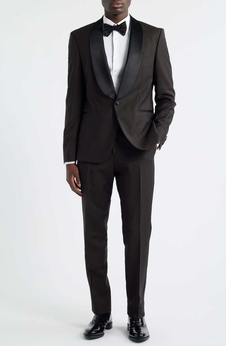 BOSS Huge Shawl Collar Dark Brown Wool & Mohair Tuxedo, Main, color, Dark Brown