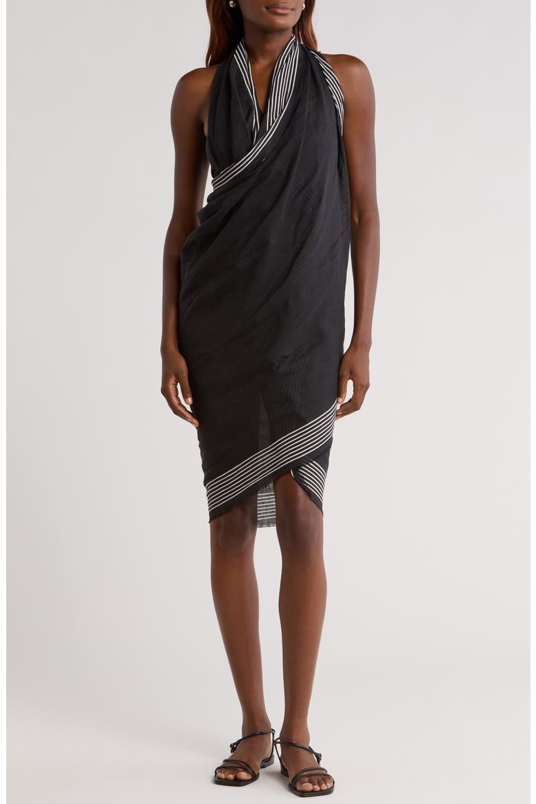 Frame Border Linen & Cotton Cover-Up Pareo, Alternate, color, BLACK
