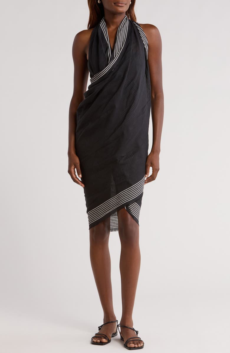 Nordstrom Frame Border Linen & Cotton Cover-Up Pareo, Alternate, color, Black