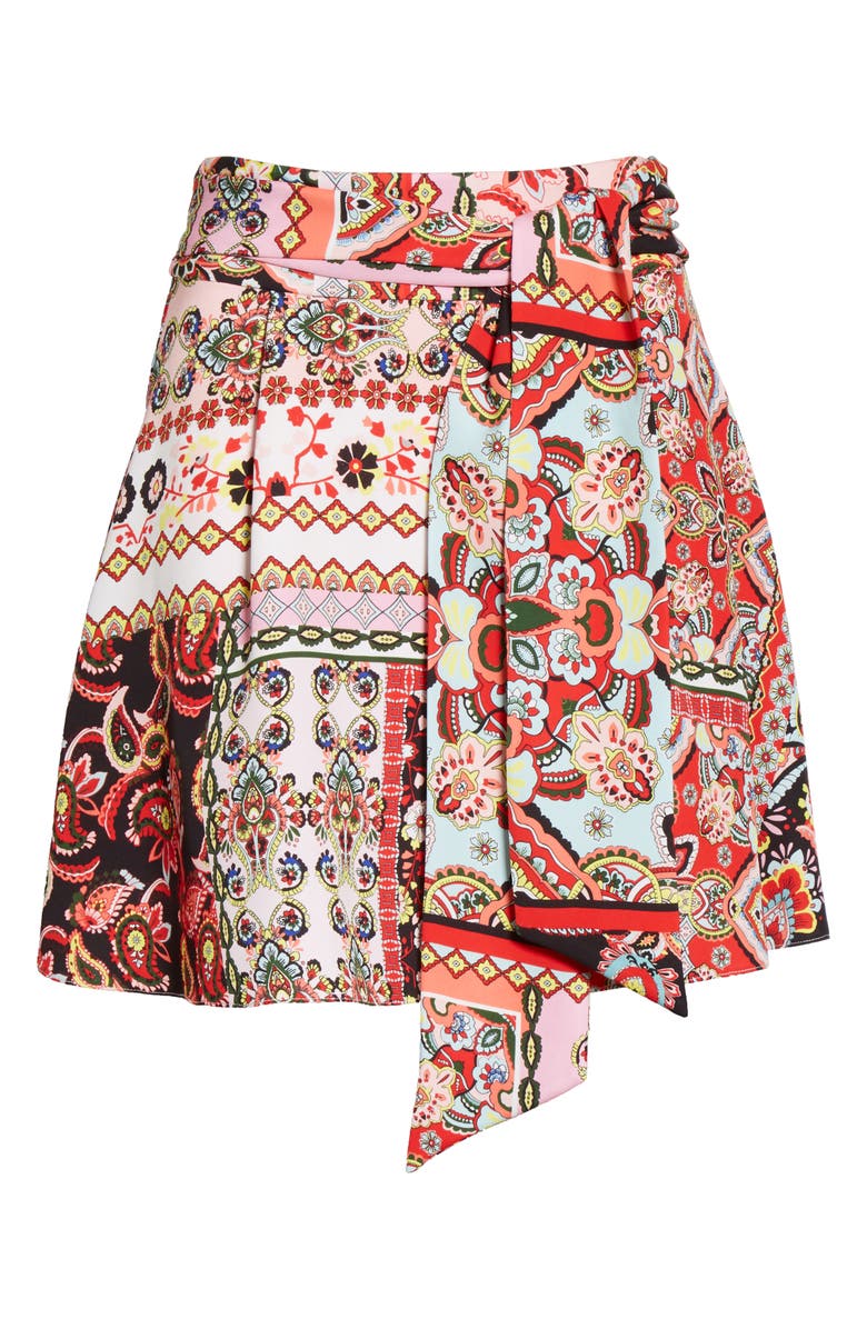 Alice + Olivia Helina Patchwork Print Miniskirt, Alternate, color,