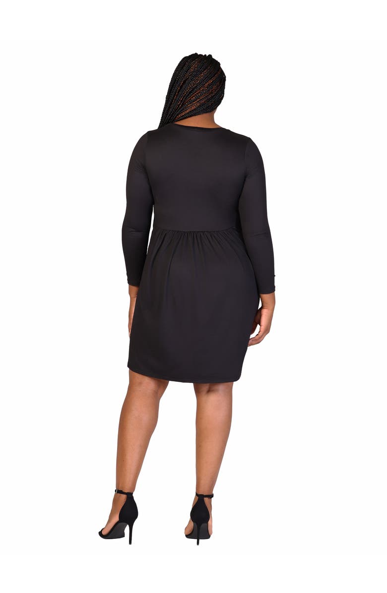 24seven Comfort Apparel Long Sleeve Babydoll Knee Length Dress, Alternate, color, Black