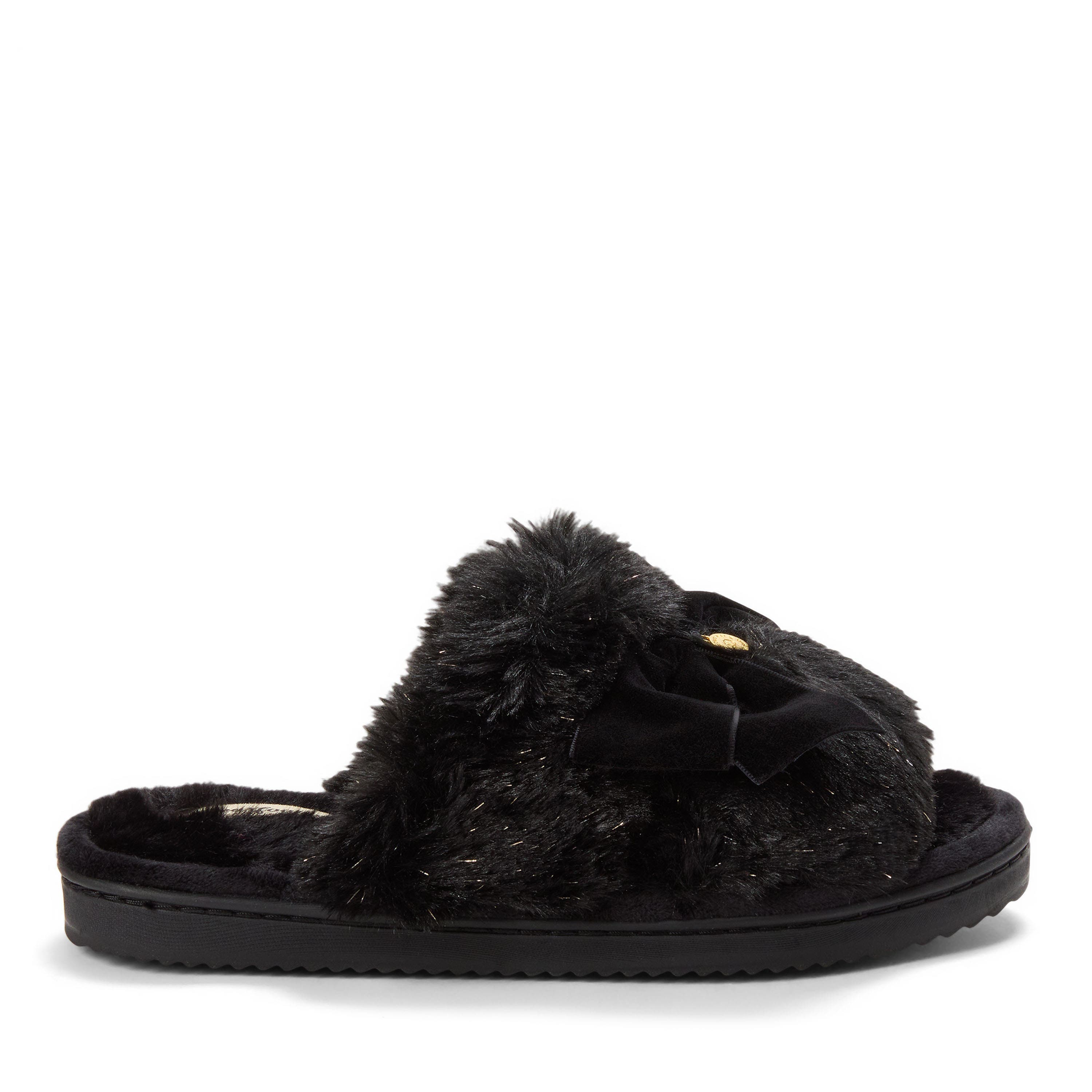 DEARFOAMS Bianca Pile Slide Slipper with Bow, Alternate, color, Black