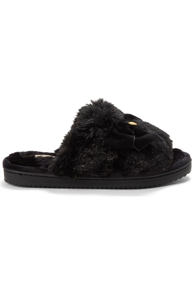 DEARFOAMS Bianca Pile Slide Slipper with Bow, Alternate, color, Black