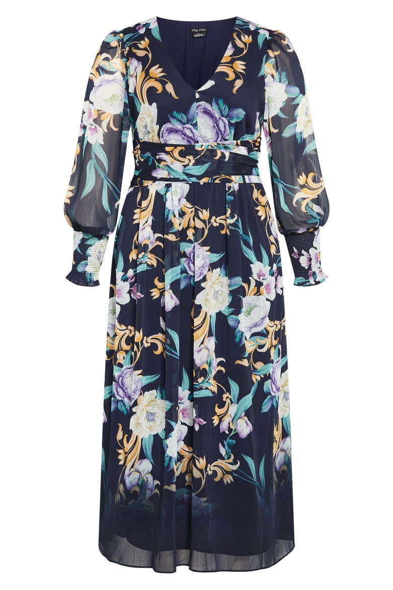 Nadia Floral Print Long Sleeve Maxi Dress, Alternate, color, NAVY FLORAL PRINT