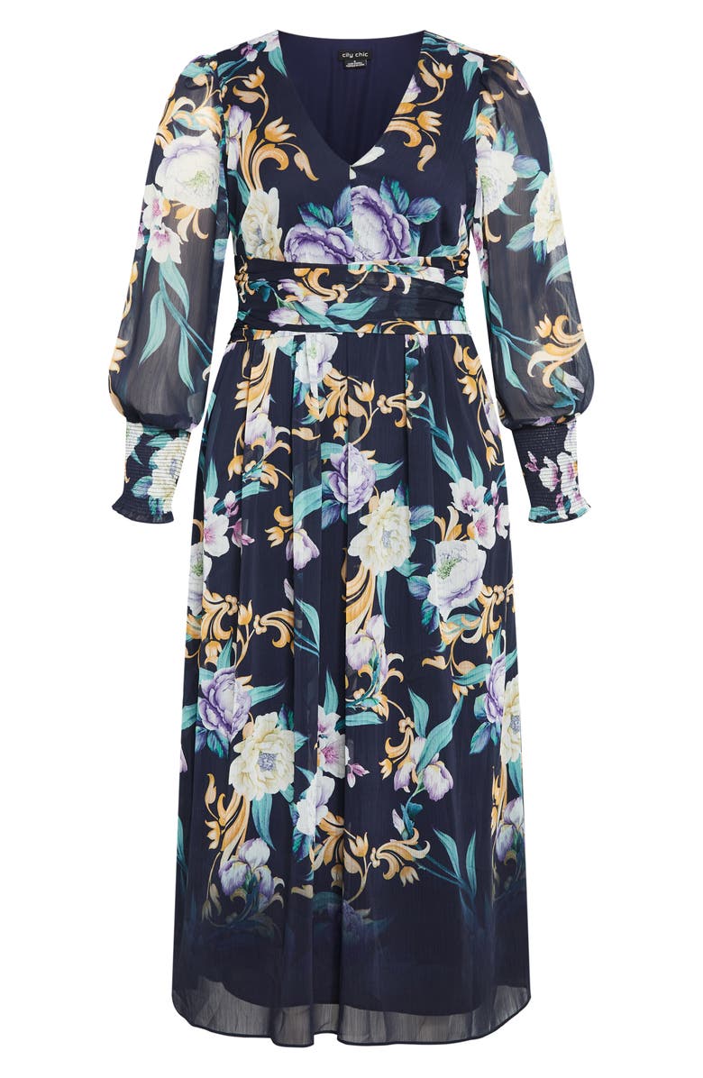 City Chic Nadia Floral Print Long Sleeve Maxi Dress, Alternate, color, Navy Floral Print