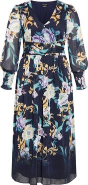 City Chic Nadia Floral Print Long Sleeve Maxi Dress