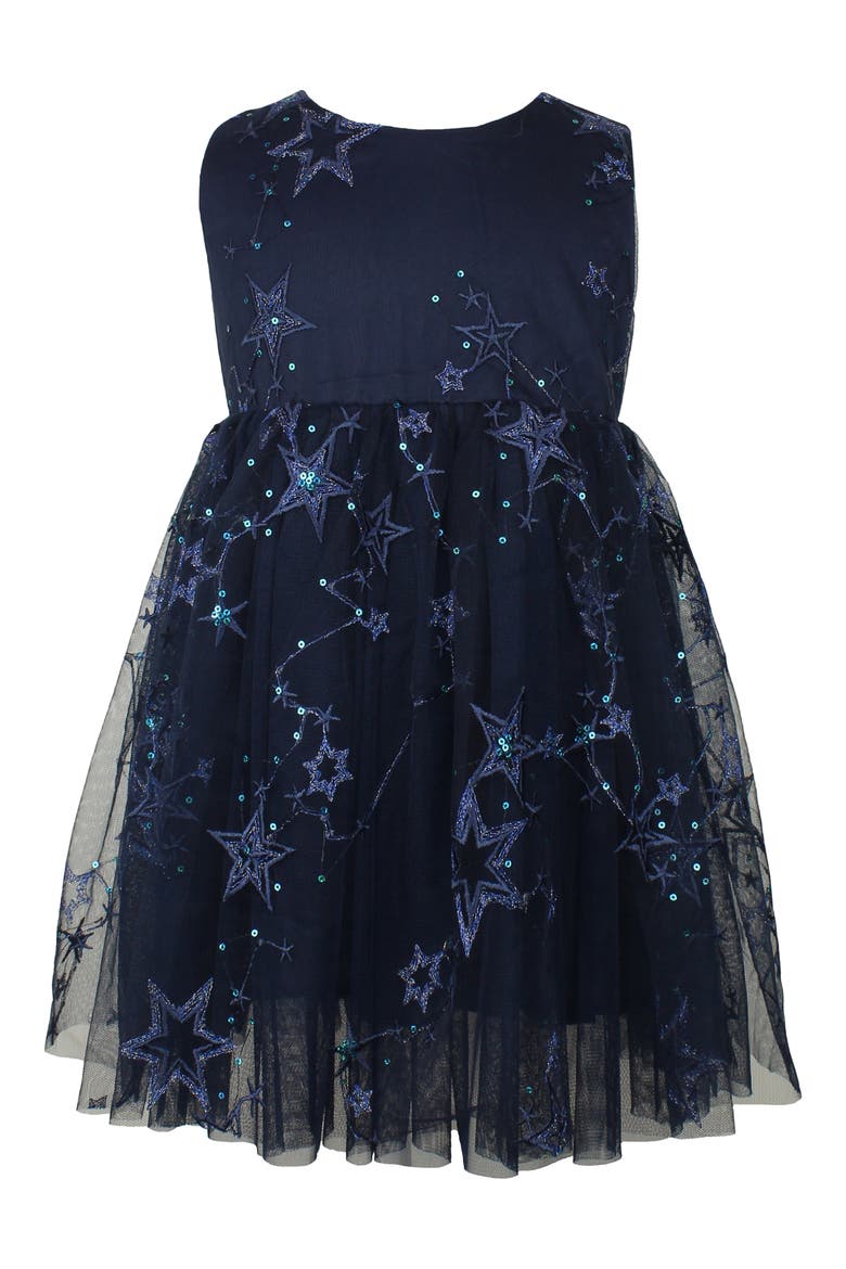 Embroidered Star Tulle Dress, Main, color, NAVY